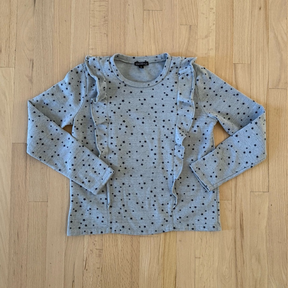 J.Crew Mercantile Womens Ruffle Trim Star Print Crewneck Sweatshirt, Size XS